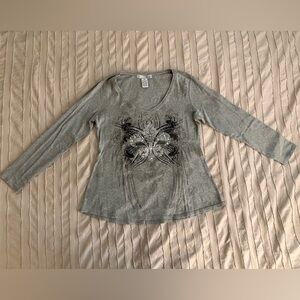 RxB Women's Gray V-Neck Long Sleeve Top